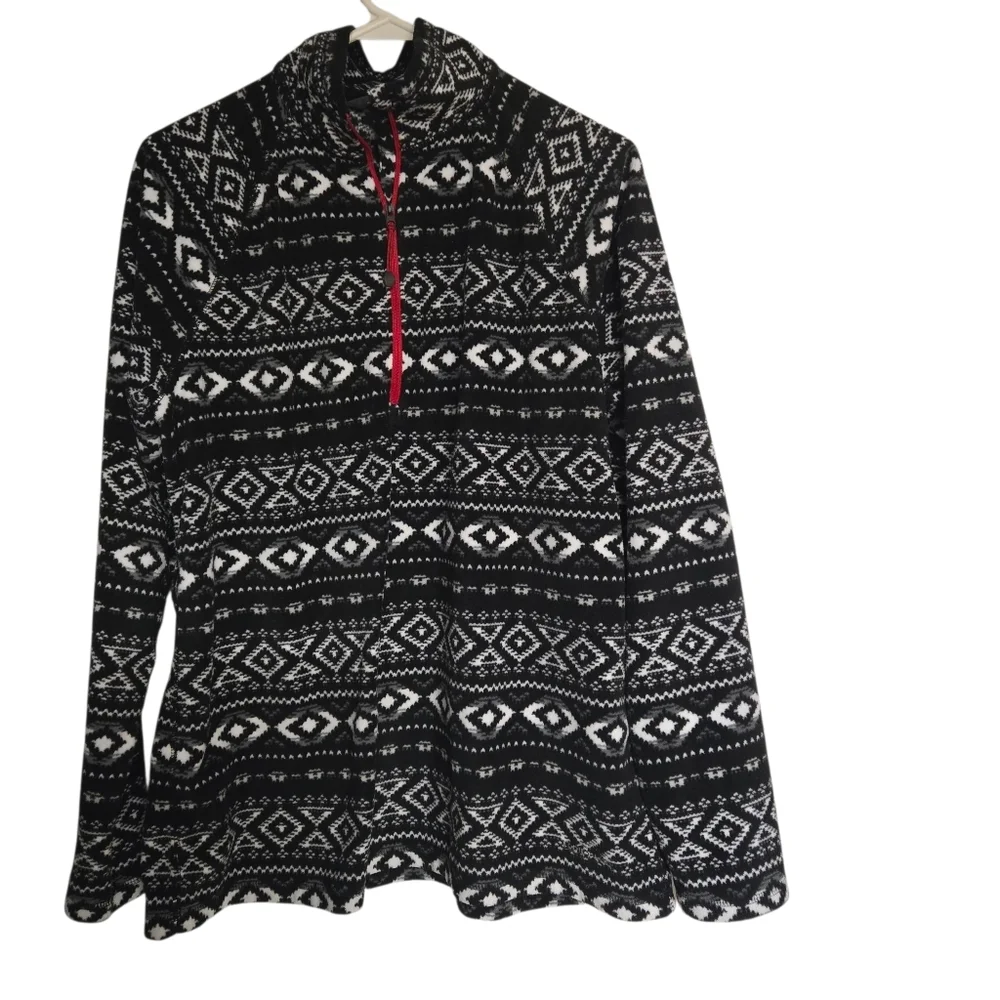 Eddie Bauer Black and White Womens Aztec Quarter Zip XL - Picture 2 of 5